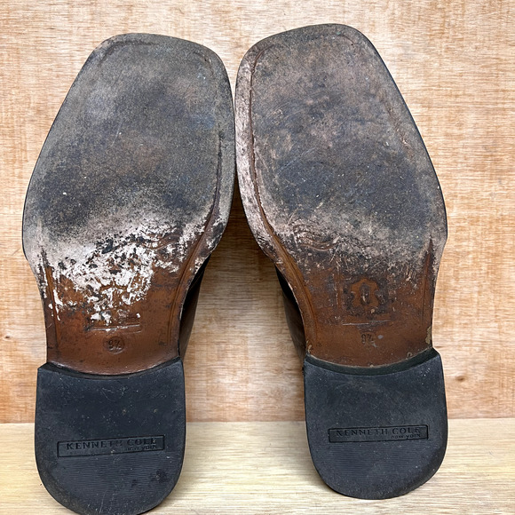 KENNETH COLE Made in Italy New York Brown Leather Square Toe Men Shoes Size 9.5 - Picture 7 of 11